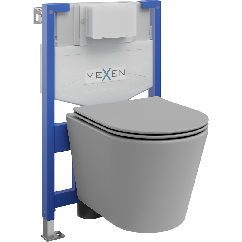 Mexen Rico Fenix XS-F beépíthető WC keret készlet WC csészével és lassan záródó ülőkével, világos szürke matt
