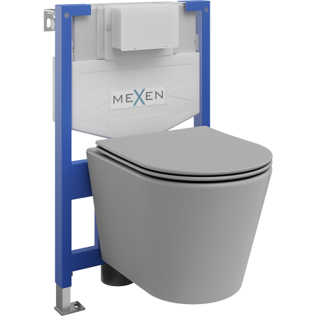 Mexen Rico Fenix XS-F beépíthető WC keret készlet WC csészével és lassan záródó ülőkével, világos szürke matt
