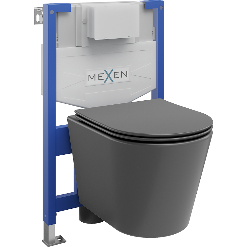 Mexen Rico set încastrat WC cadru Fenix XS-F cu vas WC și scaun cu închidere lentă, gri închis mat - 68030724071