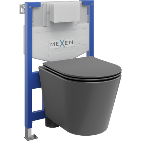Mexen Rico falba alatti WC készlet Fenix XS-F kerettel, WC csészével és lassan záródó ülőkével, sötétszürke matt