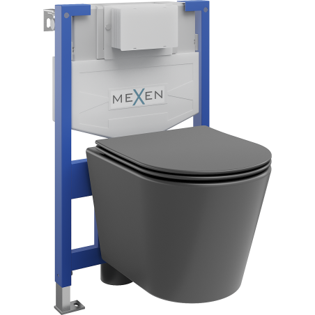 Mexen Rico set încastrat WC cadru Fenix XS-F cu vas WC și scaun cu închidere lentă, gri închis mat - 68030724071