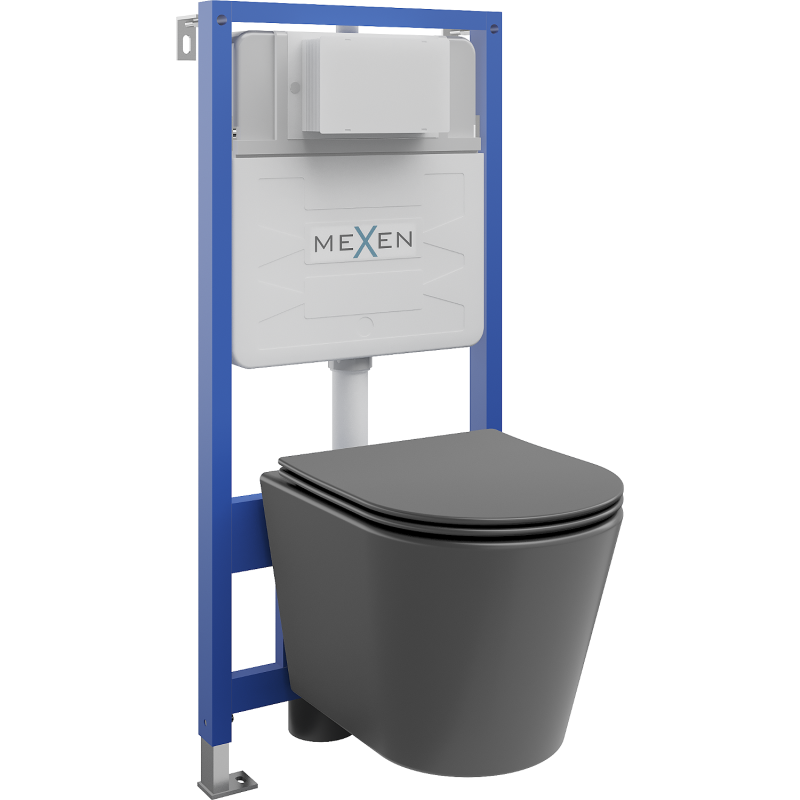 Mexen falsík alatti WC készlet Fenix Slim kerettel, Rico WC csészével és lecsapódásgátló deszkával, sötétszürke matt - 61030724?
