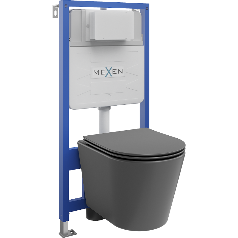Mexen set WC încastrat cadru Fenix Slim cu vas WC Rico și capac cu închidere lentă, gri închis mat - 61030724071