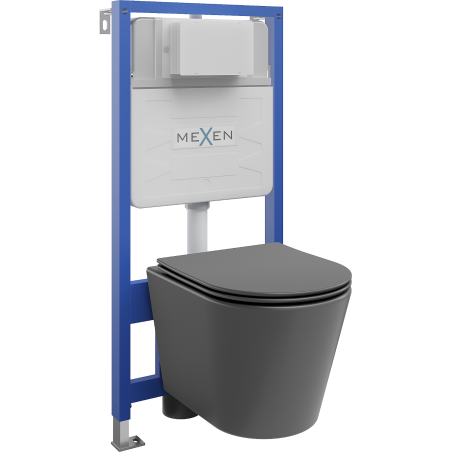 Mexen falsík alatti WC készlet Fenix Slim kerettel, Rico WC csészével és lecsapódásgátló deszkával, sötétszürke matt - 61030724?