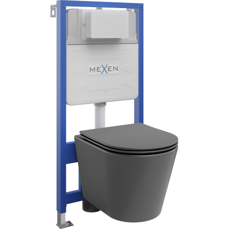 Mexen set WC încastrat cadru Fenix Slim cu vas WC Rico și capac cu închidere lentă, gri închis mat - 61030724071
