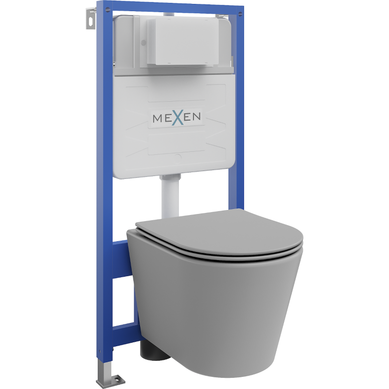 Mexen set încastrat WC cadru Fenix Slim cu vas WC Rico și capac cu închidere lentă, gri deschis mat - 61030724061