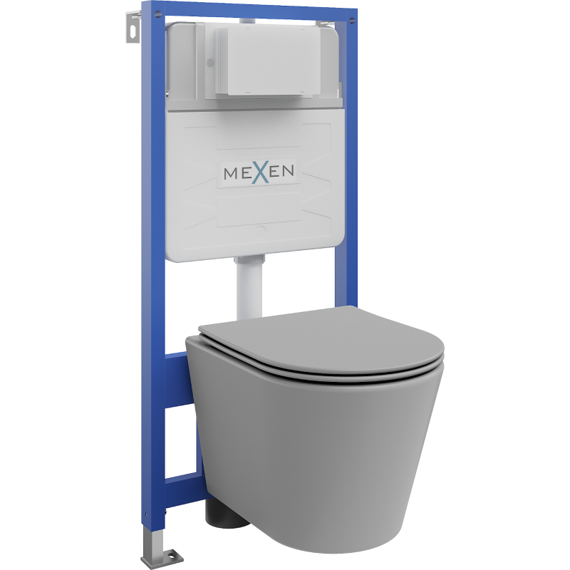 Set WC încastrat Mexen cadru Fenix Slim cu vas WC Rico și capac cu închidere lentă, gri deschis mat - 61030724061