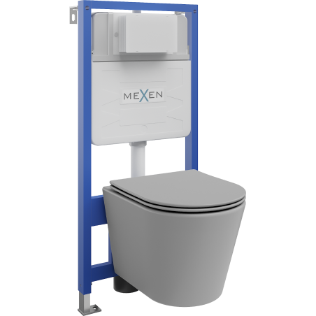 Mexen beépíthető Felix Slim WC váz WC csészével Rico és leeresztő automatikás ülőkével, Világosszürke matt - 61030724061