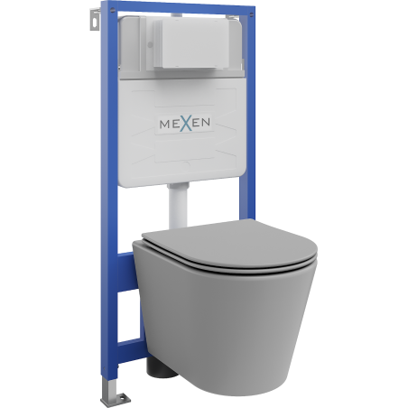Set WC încastrat Mexen cadru Fenix Slim cu vas WC Rico și capac cu închidere lentă, gri deschis mat - 61030724061