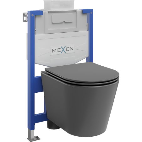 Mexen beépíthető Felix XS-U WC váz WC csészével Rico és leeresztő automatikás ülőkével, Sötétszürke matt - 68530724071