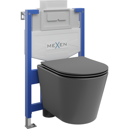 Mexen Rico rejtett WC szerelőkészlet Fenix XS-U WC csészével és lassan záródó ülőkével, sötétszürke matt