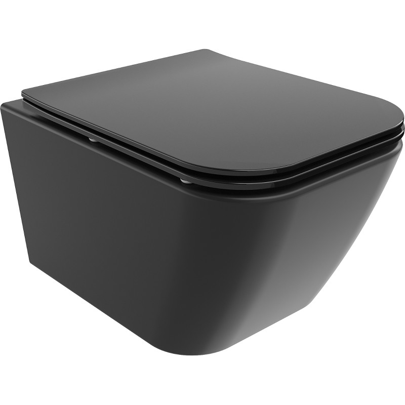Mexen Madox Rimless WC csésze lassan süllyedő, vékony duroplast ülőkével, fekete matt - 30154070