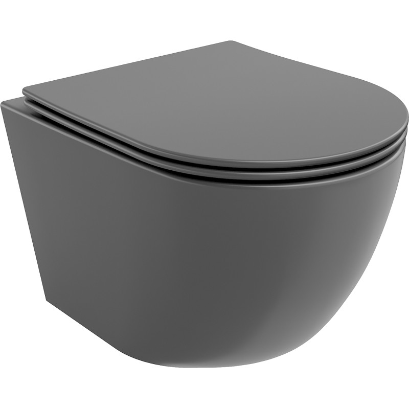 Mexen Lena vas WC Rimless cu capac cu închidere lentă slim, duroplast, gri închis mat - 30224071