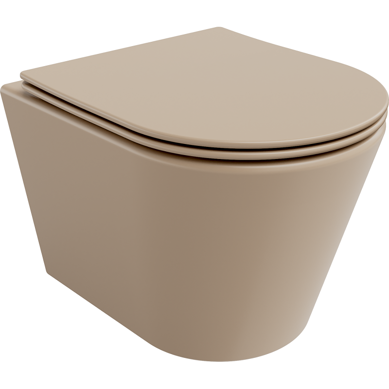 Mexen Rico Rimless WC csésze lassan lehajtható vékony ülőkével, duroplast, matt cappuccino - 30724064