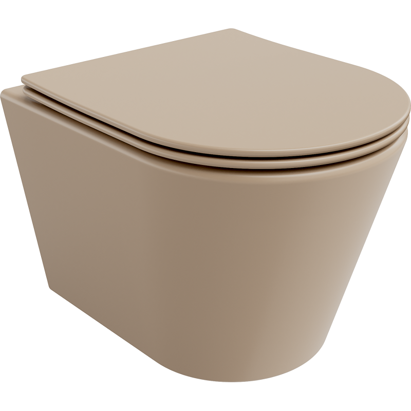 Mexen Rico vas de toaletă Rimless cu capac slim cu închidere lentă, duroplast, cappuccino mat - 30724064