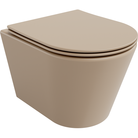 Mexen Rico Rimless WC csésze lassan lehajtható vékony ülőkével, duroplast, matt cappuccino - 30724064