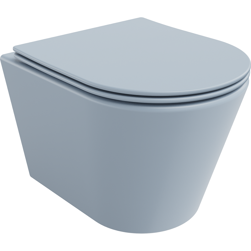 Mexen Rico Rimless WC csésze csúszásgátló slim duroplast üléssel, szürke-kék matt - 30724069