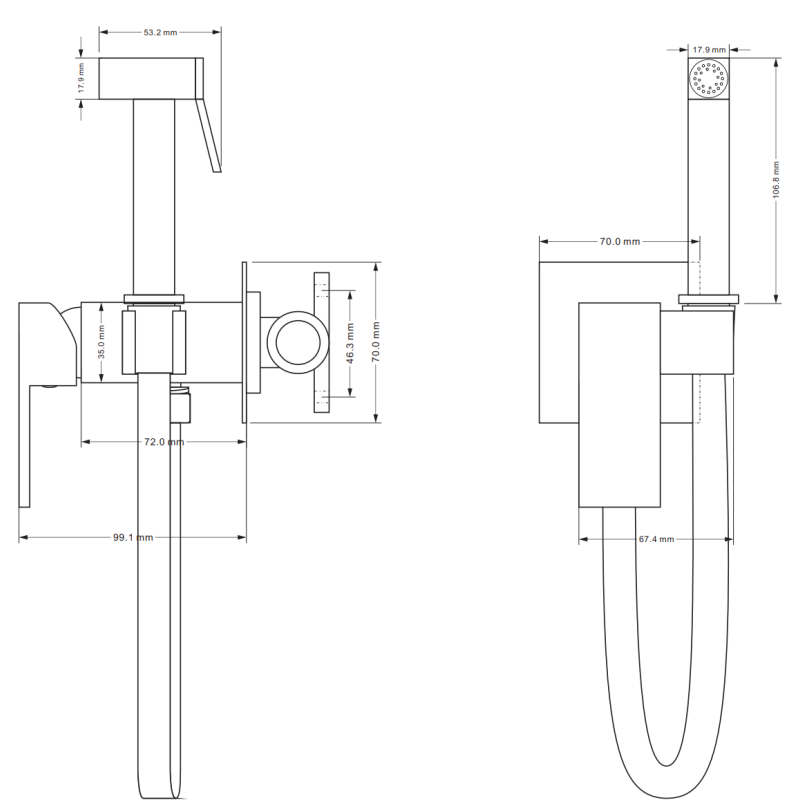 Mexen Cube baterie bideu montată în perete cu set de duș fix, crom - 7599150-00