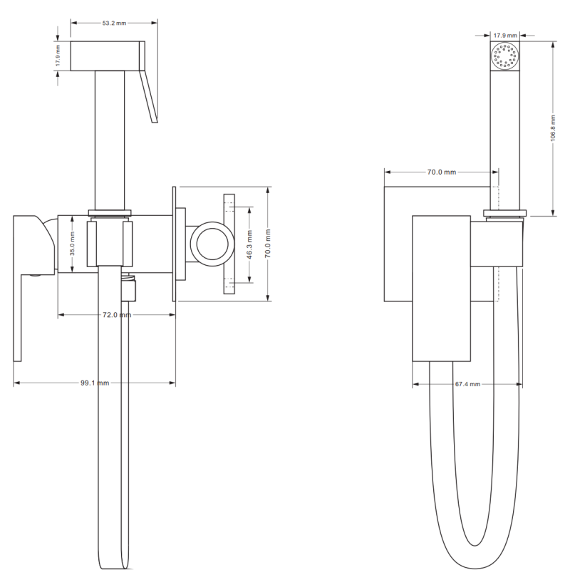 Mexen Cube rejtett bidétöltő csaptelep pontkészlettel, króm - 7599150-00