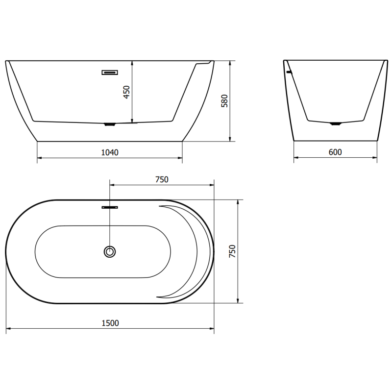 Mexen Laura szabadon álló kád 150 x 75 cm, fehér - 53401507500