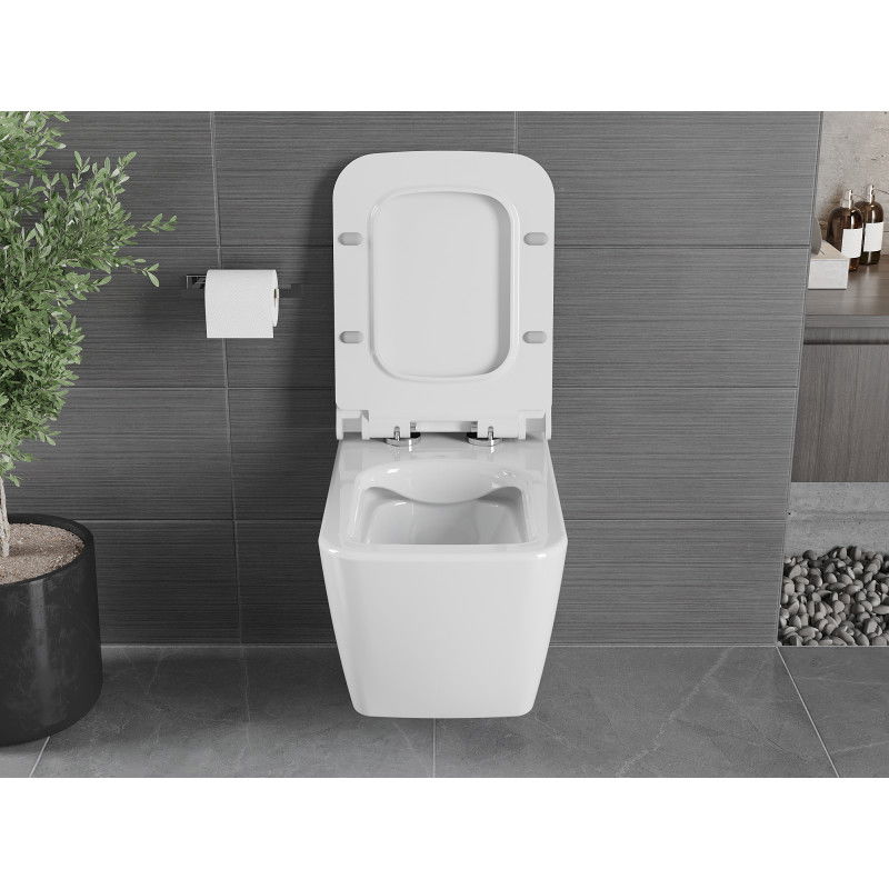 Mexen Vega Rimless WC csésze lassan záródó slim duroplast WC-ülőkével, fényes fehér - 30654000