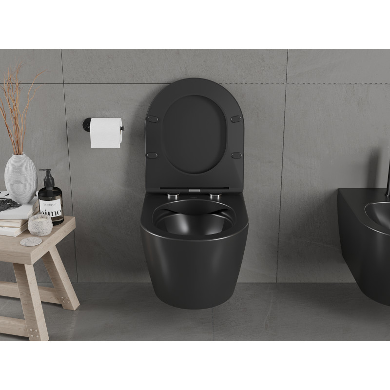 Mexen Carmen Rimless WC csésze lassan záródó slim duroplast üléssel, matt fekete - 30881085