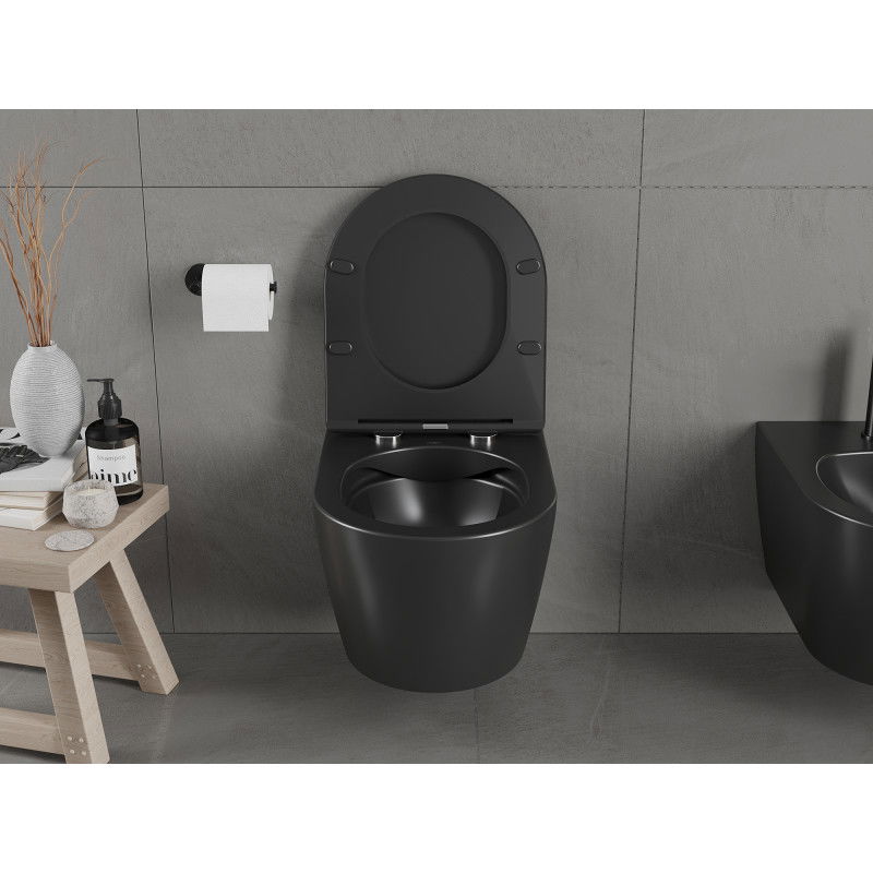 Mexen Carmen WC Rimless cu capac soft-close slim, duroplast, negru mat - 30881085