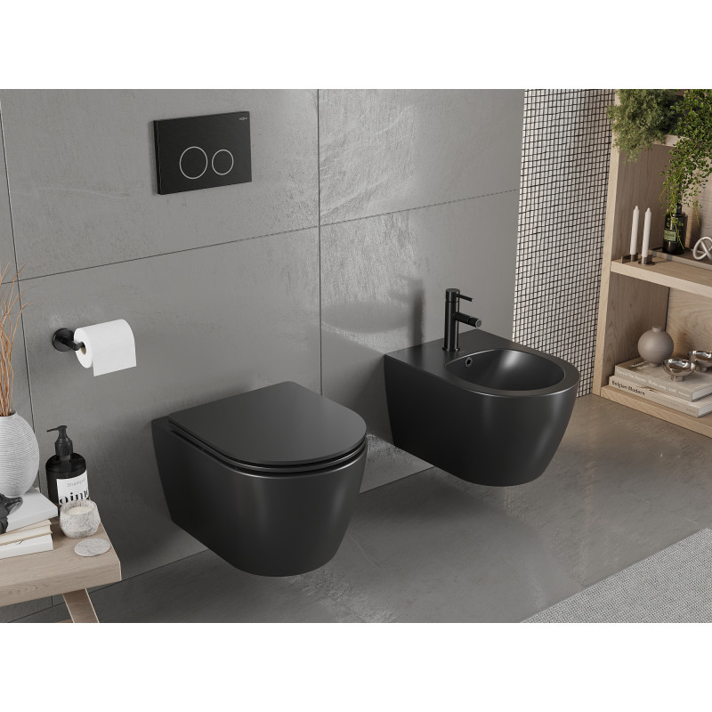 Mexen Carmen vas wc fără ramă cu capac slim cu închidere lentă, duroplast, negru mat - 30881085