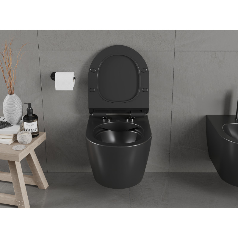 Mexen Carmen vas WC Rimless cu capac slim cu închidere lentă, duroplast, negru mat - 30880185