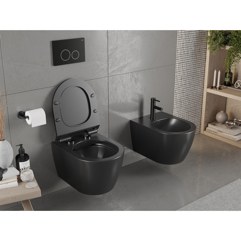 Mexen Carmen vas WC Rimless cu capac slim cu închidere lentă, duroplast, negru mat - 30880185