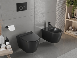 Mexen Carmen perem nélküli wc csésze leeresztő automatikás ülőkével, Duroplaszt, Fekete matt - 30880185