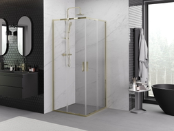 Mexen Exo-S Duo cabină de duș pătrată glisantă 85 x 85 cm, transparentă, aurie - 8111-085-085-50-00
