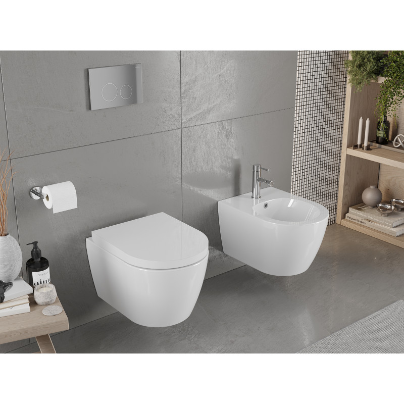 Mexen Carmen Rimless WC csésze lassan csukódó, kemény, duroplast, fényes fehér ülőkével - 30880200