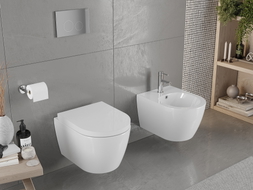 Mexen Carmen Rimless WC csésze lassan csukódó, kemény, duroplast, fényes fehér ülőkével - 30880200