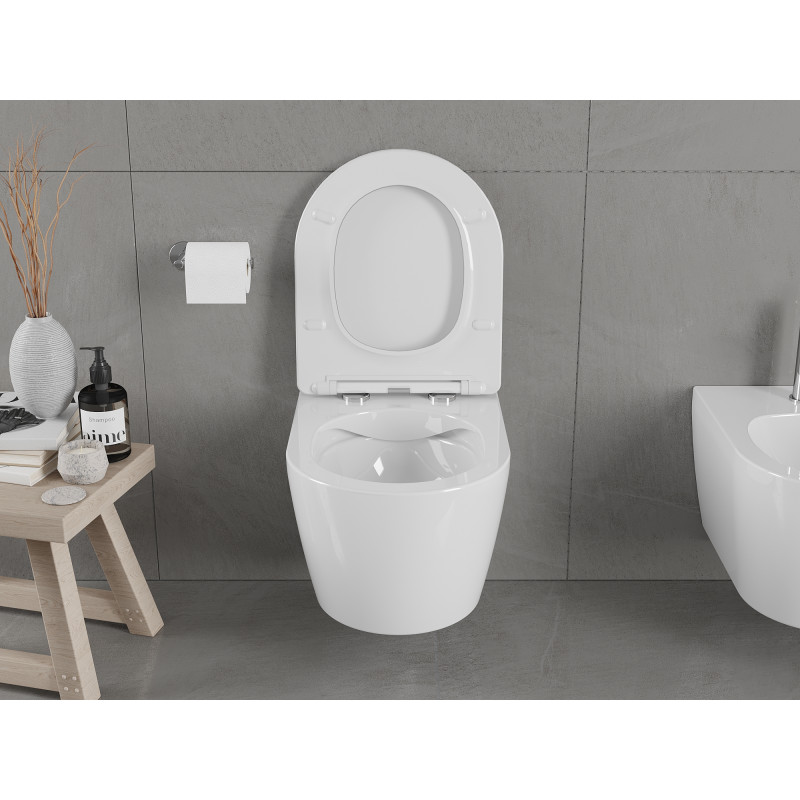 Mexen Carmen Rimless WC-csésze lassan záródó slim deszkával, duroplast, fényes fehér - 30880400