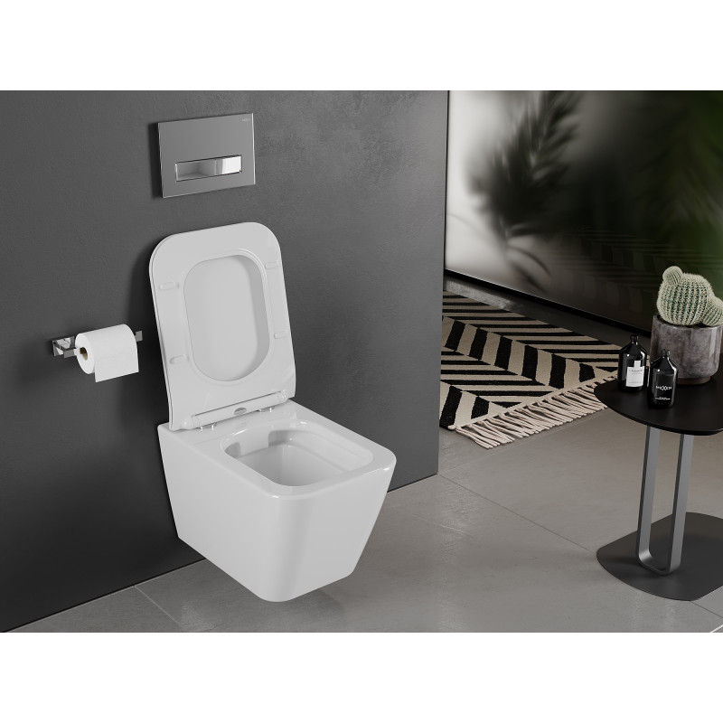 Mexen Cube Rimless WC csésze lassan záródó slim tetővel, duroplast, fényes fehér - 30924000
