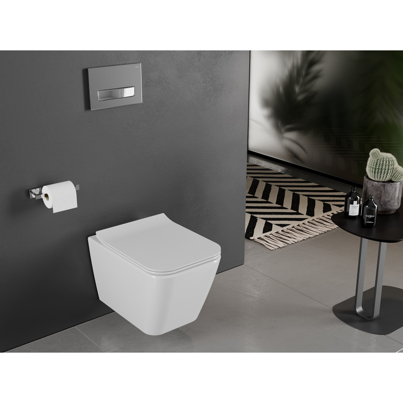Mexen Cube vas de toaletă Rimless cu capac cu închidere lentă slim, duroplast, alb lucios - 30924000
