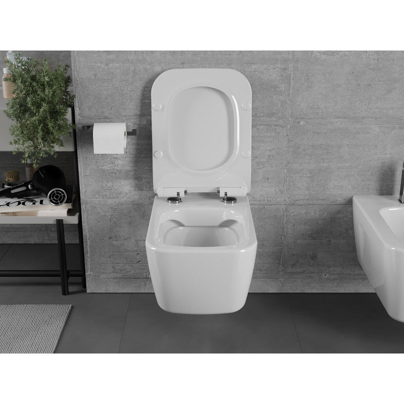 Mexen Margo Rimless WC csésze lassan záródó Slim duroplast üléssel, fehér fényes - 30420800