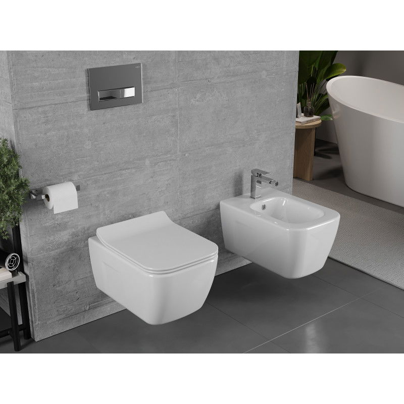 Mexen Margo Rimless WC csésze lassan záródó Slim duroplast üléssel, fehér fényes - 30420800