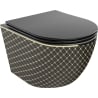 Mexen Lena vas de toaletă fără margini cu capac slim cu închidere lentă, duroplast, negru mat/model auriu pătrate - 30224079