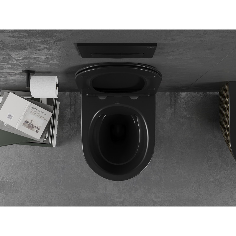 Mexen Lena Rimless WC csésze lassan záródó slim ülőkével, duroplast, fekete matt/arany rácsos minta - 30224079