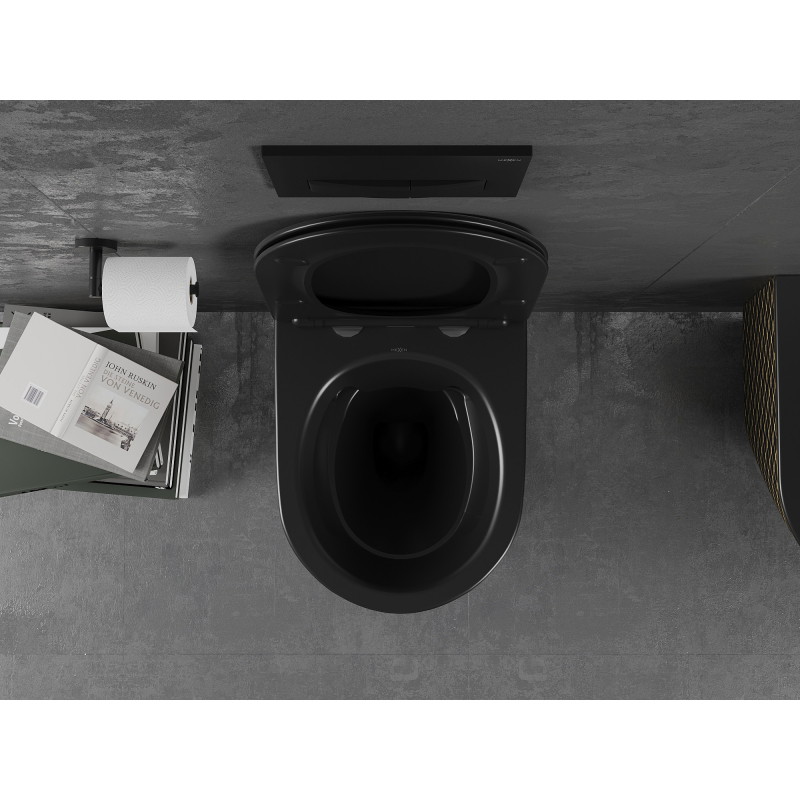 Mexen Lena Rimless WC csésze lassan záródó vékony ülőkével, duroplast, fekete matt/arany rácsmintás - 30224079
