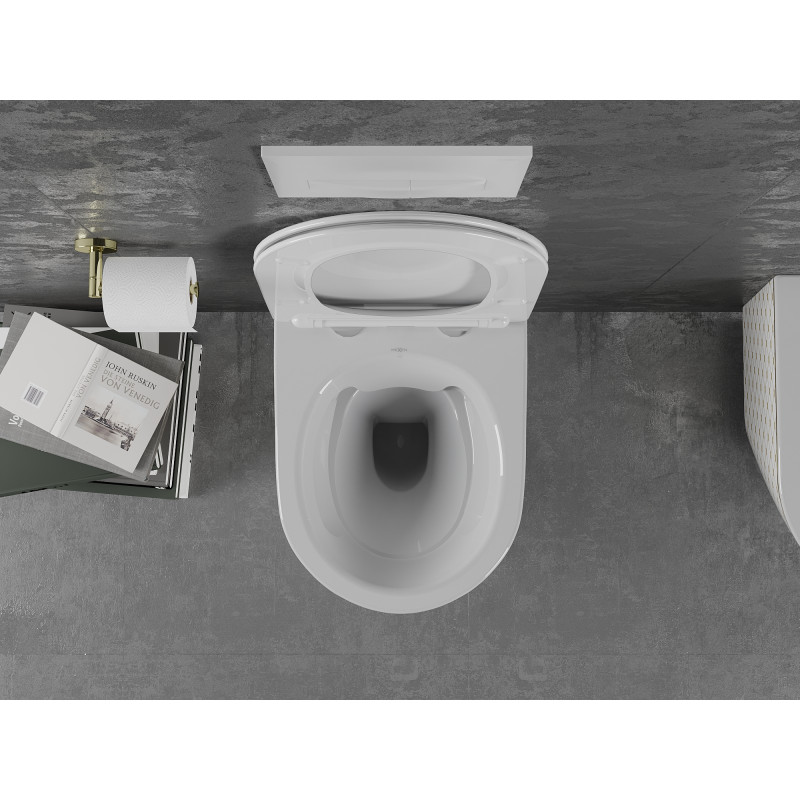 Mexen Lena toaletă WC fără margini cu capac slim cu închidere lentă, duroplast, albă/auriu model grilă - 30224009
