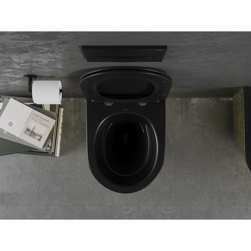 Mexen Lena vas de toaletă WC fără margini cu capac soft-close subțire, duroplast, negru mat/pattern solzi auriu - 30224078