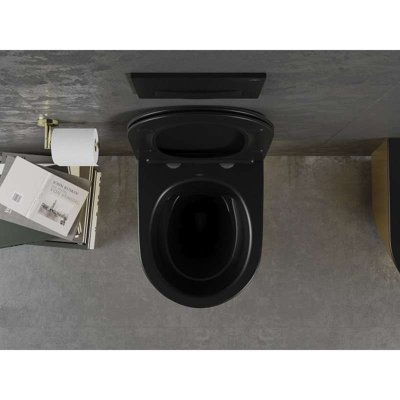 Mexen Lena vas wc Rimless cu capac slim cu închidere lentă, duroplast, negru mat/auriu - 30224076