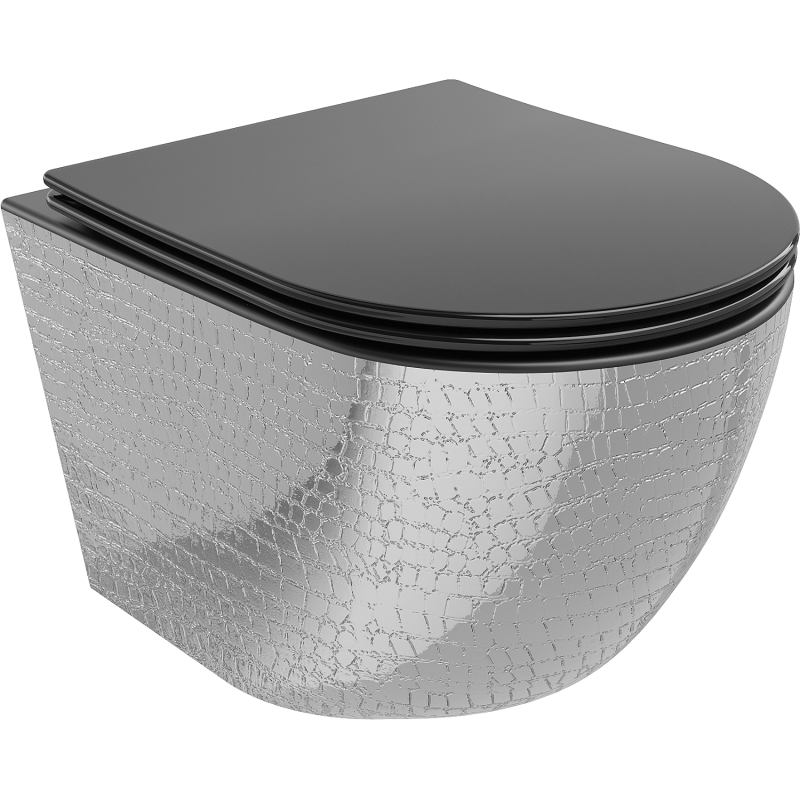 Mexen Lena Rimless WC csésze lassan záródó slim duroplast, fekete matt/ezüst pikkelyminta - 30224072