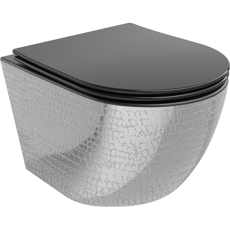 Mexen Lena vas wc Rimless cu capac cu cădere lentă slim, duroplast, negru mat/model argintiu solzi - 30224072
