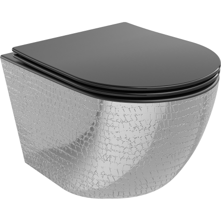 Mexen Lena Rimless WC csésze lassan záródó slim duroplast, fekete matt/ezüst pikkelyminta - 30224072