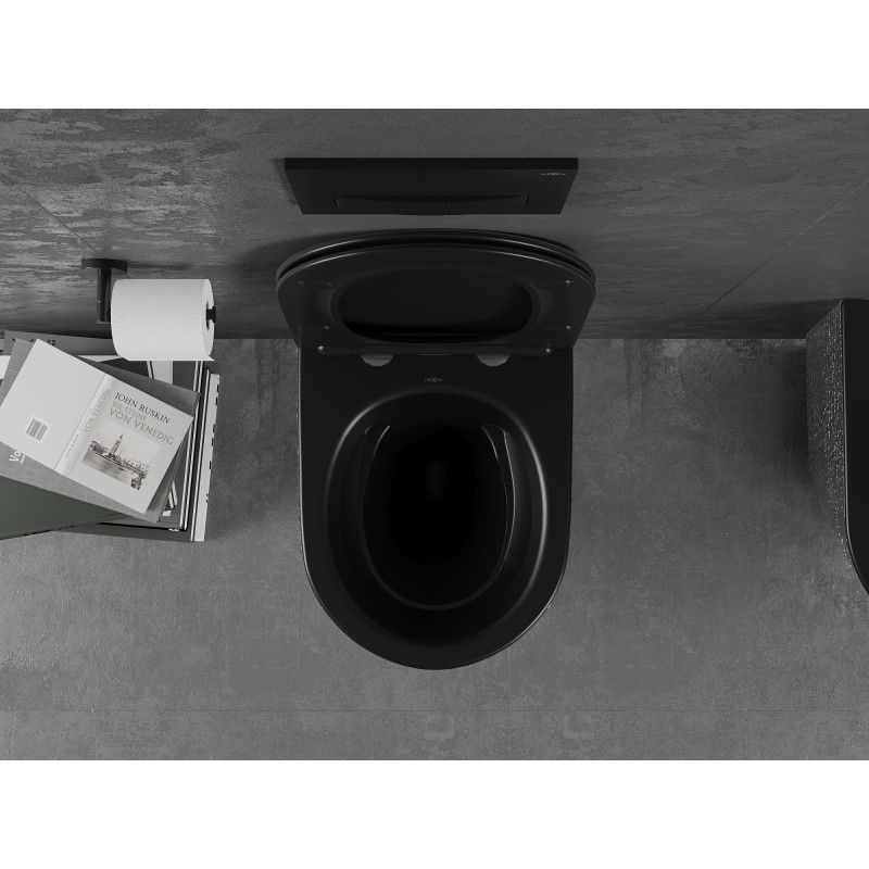 Mexen Lena vas WC fără margini cu capac cu închidere lentă slim, duroplast, negru mat/model argintiu solzi - 30224072