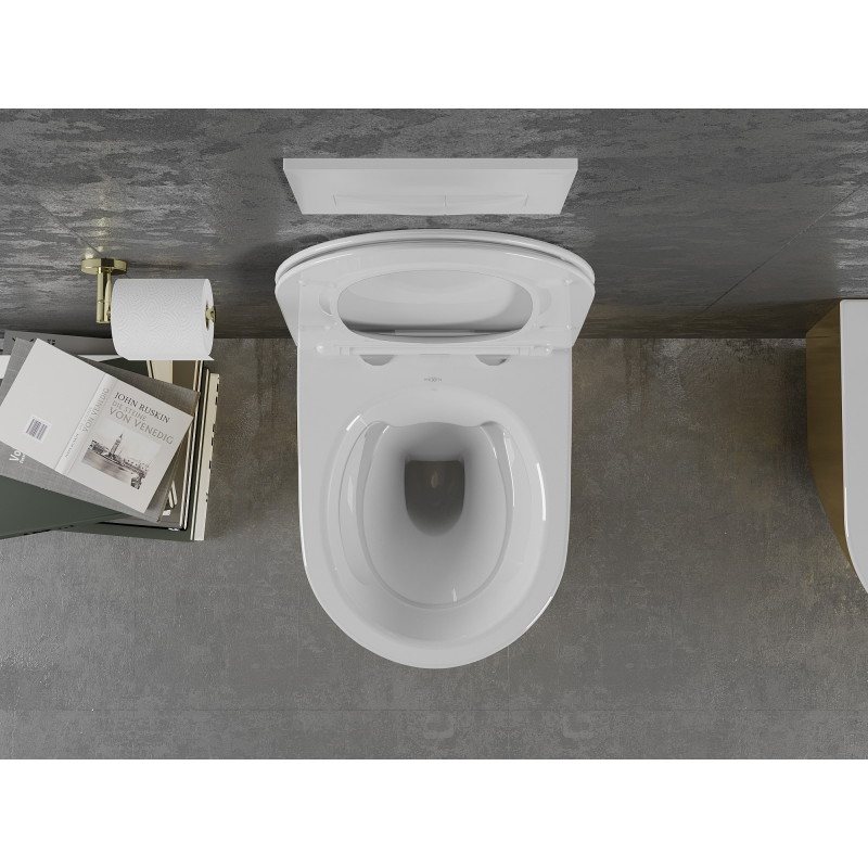 Mexen Lena perem nélküli WC-csésze lassan záródó, slim duroplast üléssel, fehér/arany - 30224006